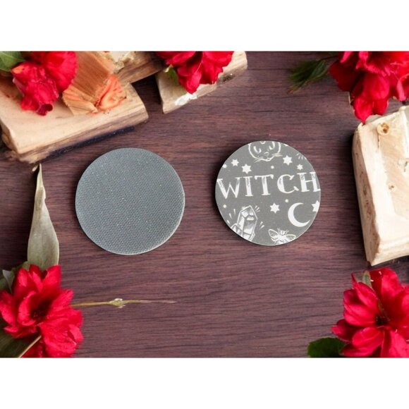 Witch-Themed Car Coasters - Set Of 2 - Moon & Stars Design - Round - Picture 9 of 12